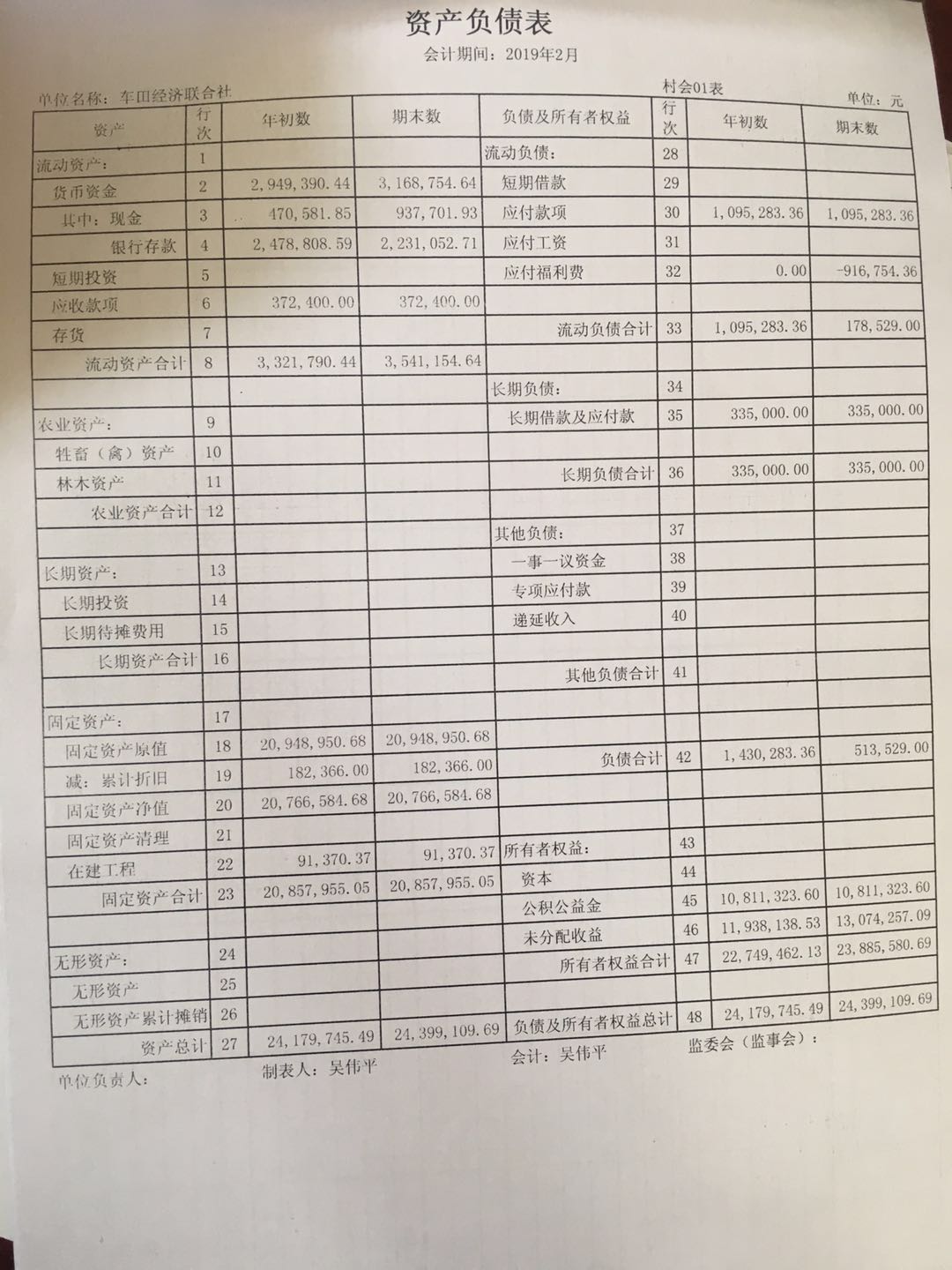 2019年2月、3月、5月、6月资产负债表